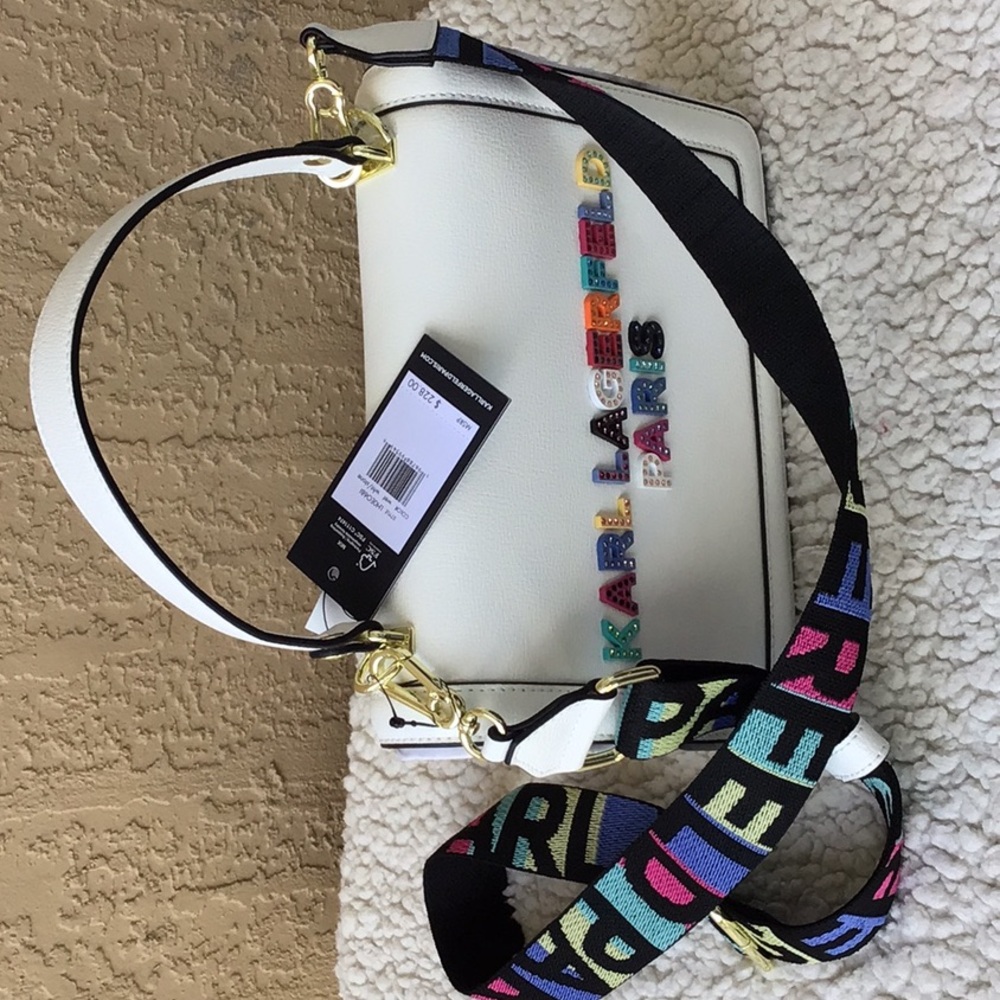 Karl Lagerfeld White Crossbody Bag with Multicolor Strap - Picture 4 of 10